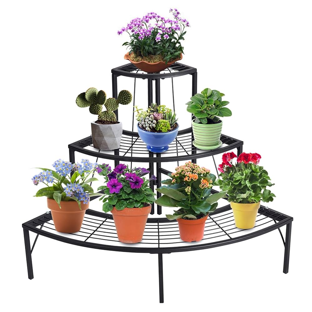 Outsunny 3 Tier Metal Corner Plant Stand For Garden Balcony Patio, Black