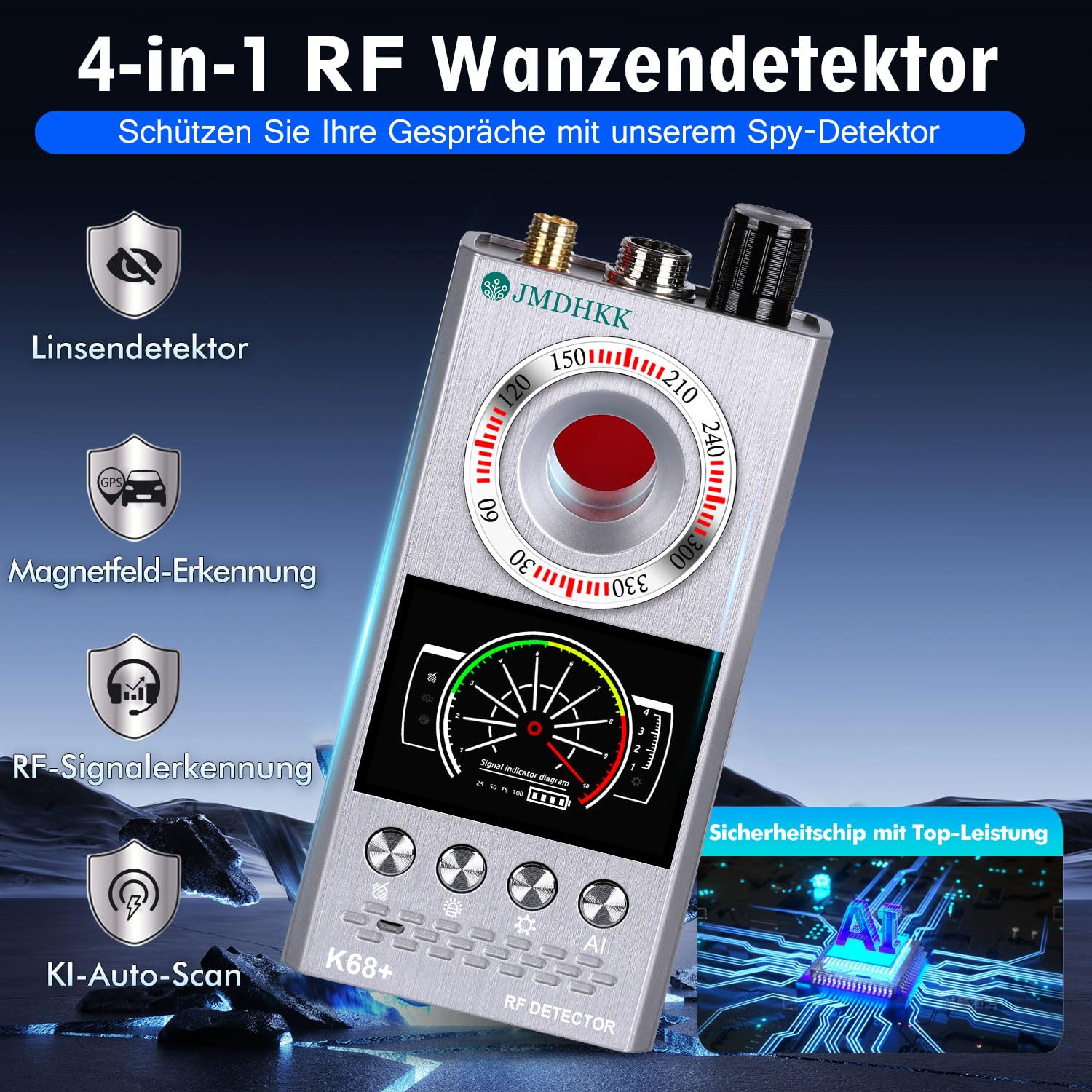 JMDHKK Versteckter Kamera- und Wanzendetektor – Magnetischer Tracker- und Funksignalfinder für Zuhause, Büro, Hotel, Auto – Erweiterter Privatsphärenschutz für Reisen & Sicherheit (Weiß)