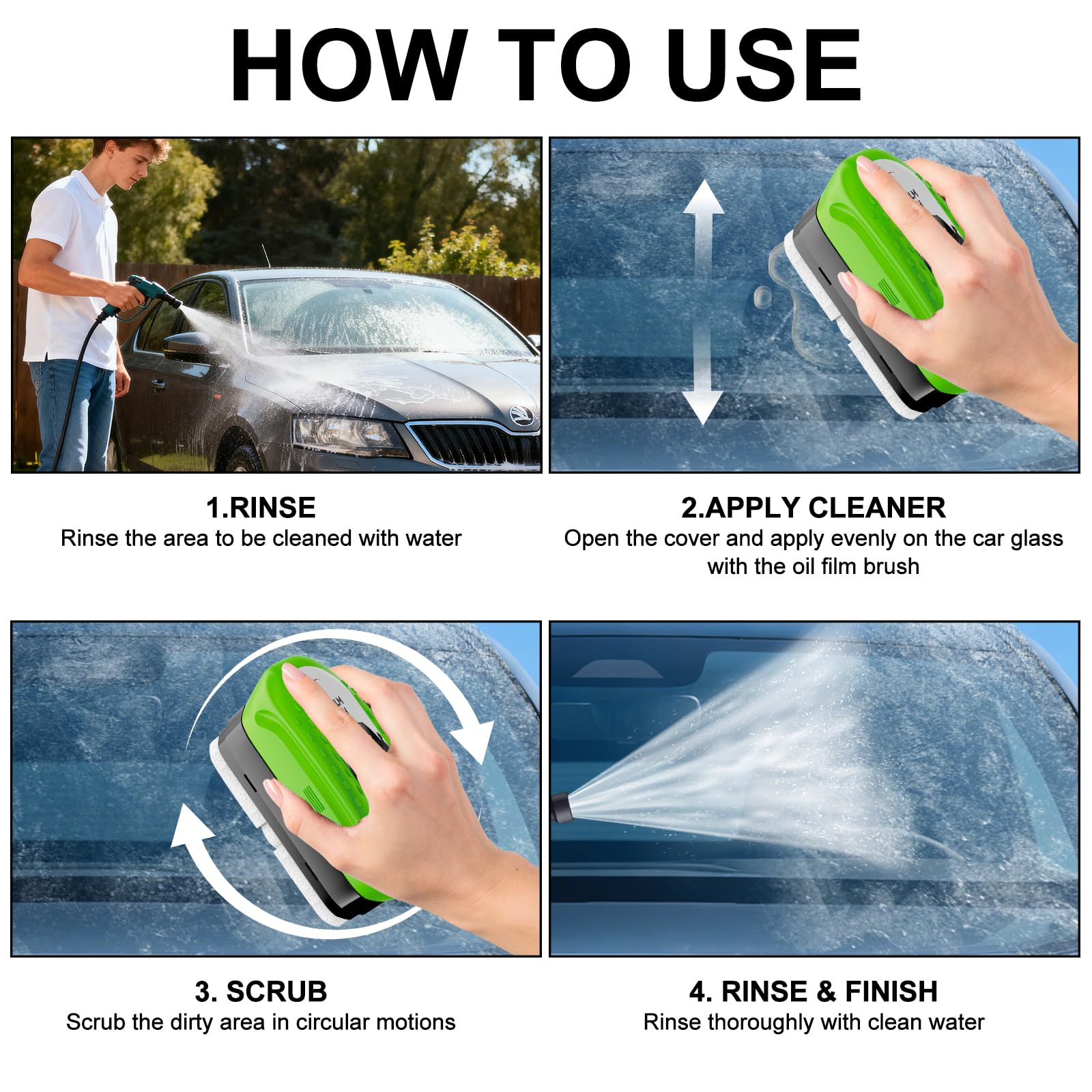 Nettoyant Vitre Voiture, Éliminateur de Film d'Huile Pare-Brise 120ml avec Brosse & Flacons de Recharge 60ml, Nettoyant Pare-Brise Voiture, Vision Claire Sans Traces
