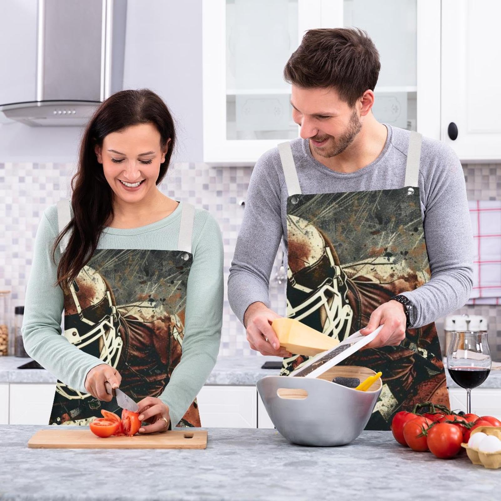 Lot de 2 tabliers de cuisine de cuisine - Imprimé joueurs rétro - Imperméables et réglables - Avec 2 poches - Pour homme et femme, Imprimé joueurs rétro,