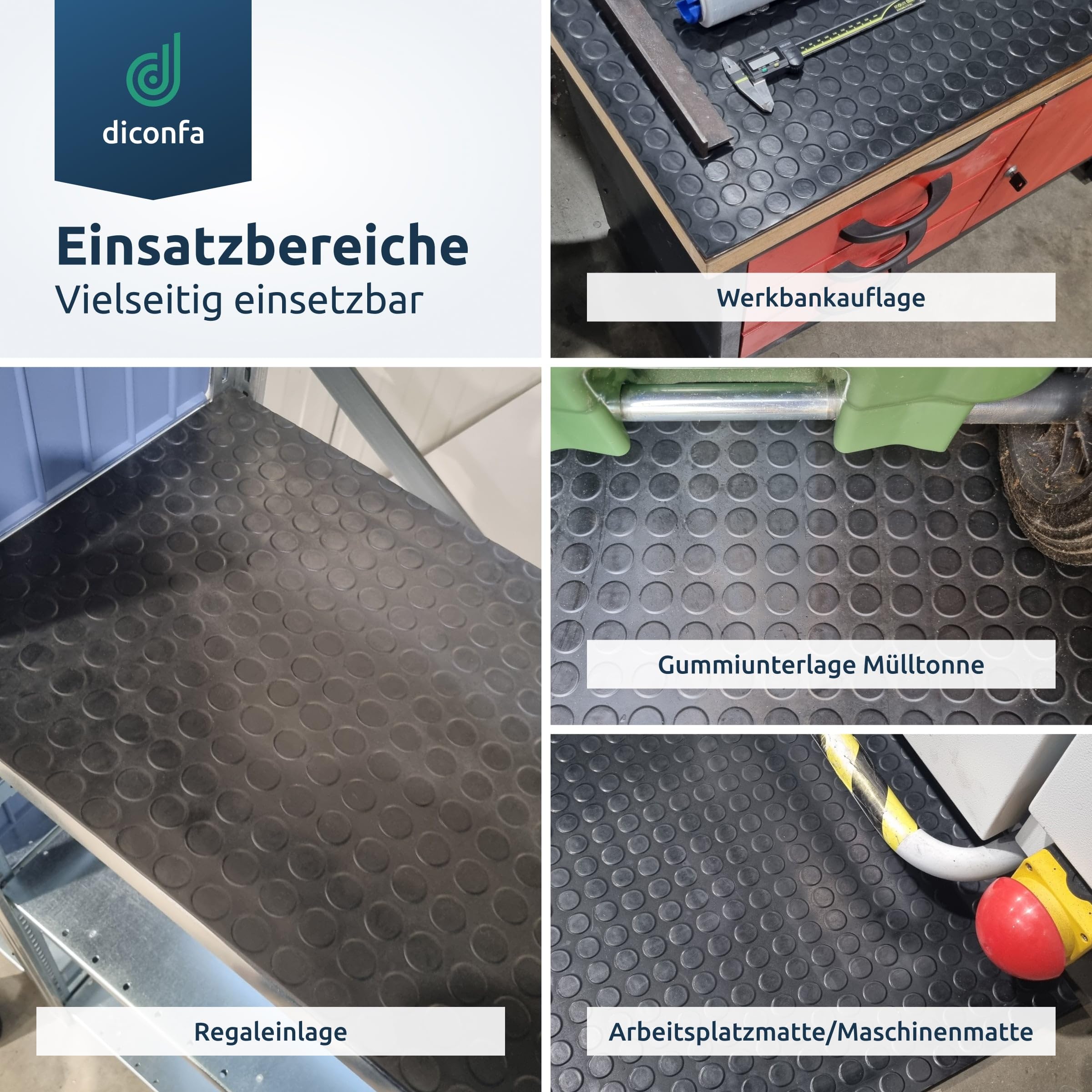 diconfa Noppenmatte Gummimatte 3mm WÄHLEN - BREITE 0,1m bis 2m - LÄNGE 0,05m bis 10m - Auswahl 1,5m x 2,2m (1500mm x 2200mm) - Meterware Gummimatten Antirutschmatte Werkstatt Garage Industrie