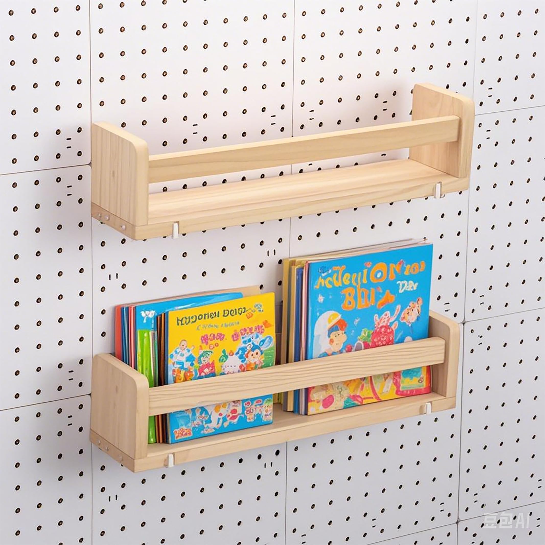 Marsui 2 Pack Pegboard Shelves Kit Wooden Peg Board Shelf with Brackets Kitchen Spice Storage Rack Organizer Peg Board Shelves Display Pegboard Accessories for Garage, Home, Tool Shed, Workbench