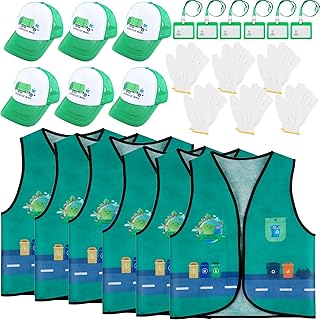 24 Pcs Kids Recycle Trash Vest Waste Management Costume Garbage man Hat Gloves ID Card for Cosplay Career Day