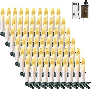 60 Pcs Christmas Tree Flameless Candle Lights, White Flickering LED Candle String Lights with Remote Timer and 8 Modes, Xmas Taper Candles with Tree Clips for Holiday Garden Wedding Indoor