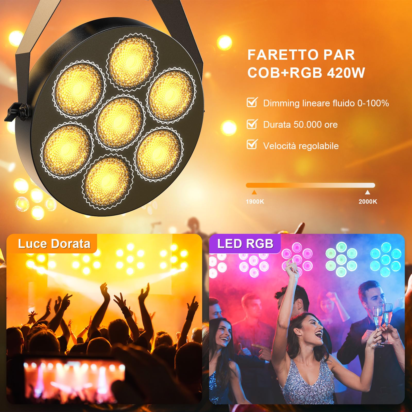 2PCS Proiettore da Palcoscenico RGB LED, Proiettore LED da 250W con Attivazione tramite Suono,Luci da Palcoscenico Retrò con DMX e 13CH per Teatri, Matrimoni, Spettacoli Teatrali, Bar, Natale