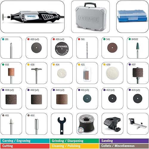 Miniatura 4 de Kit de herramientas rotativas de alto rendimiento Dremel 4000-230 - 2 accesorios y 30 accesorios amoladora, lijadora, grabadora con BOSCH 24 piezas