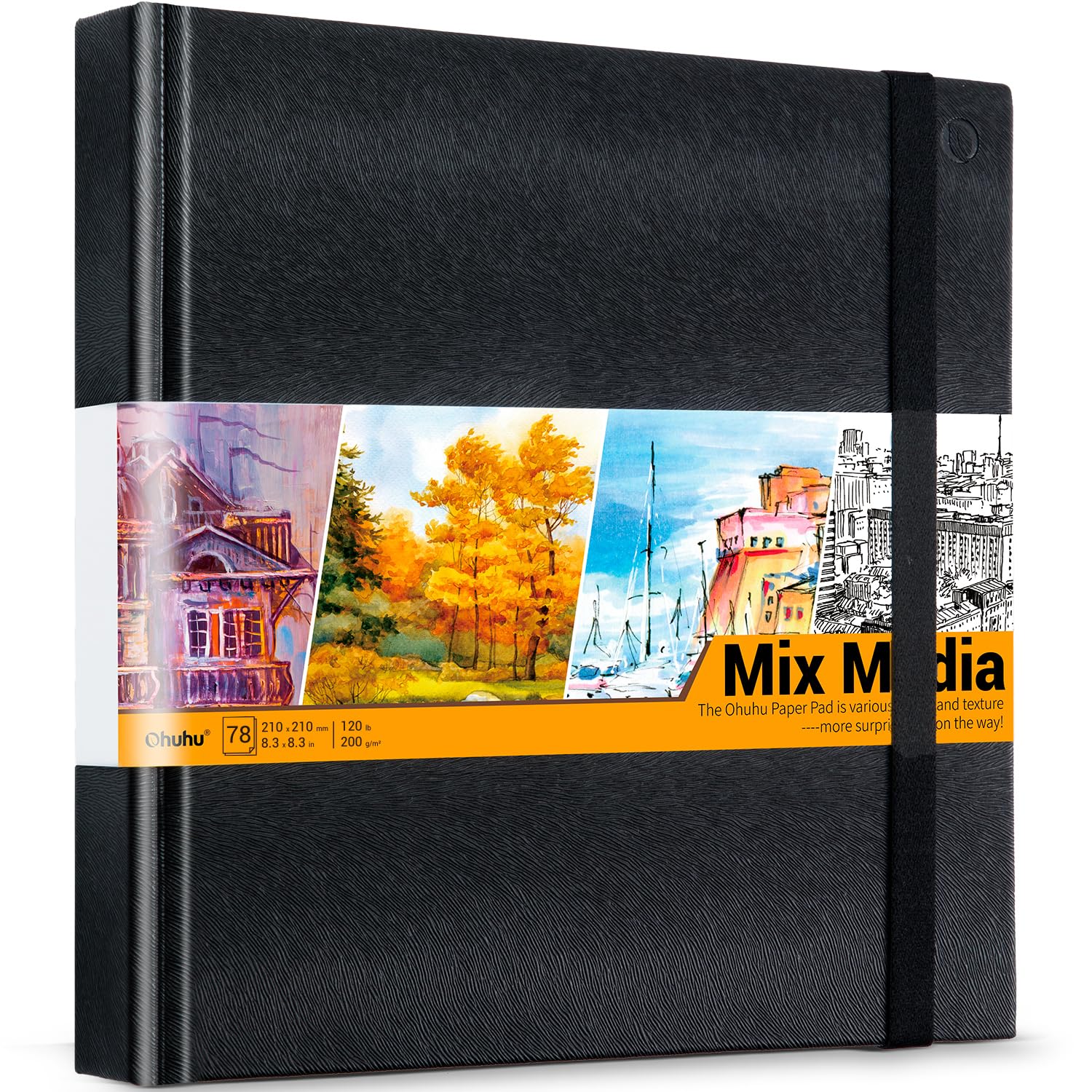 Ohuhu Mix Media Pad, 10" x 7" Mixed Media Art Sketchbook, 120 lb/200 gsm Heavyweight Papers, 78 Sheets/156 Pages, PU Hardcover Mixed Media Paper Pad for Acrylic, Painting Christmas Gift