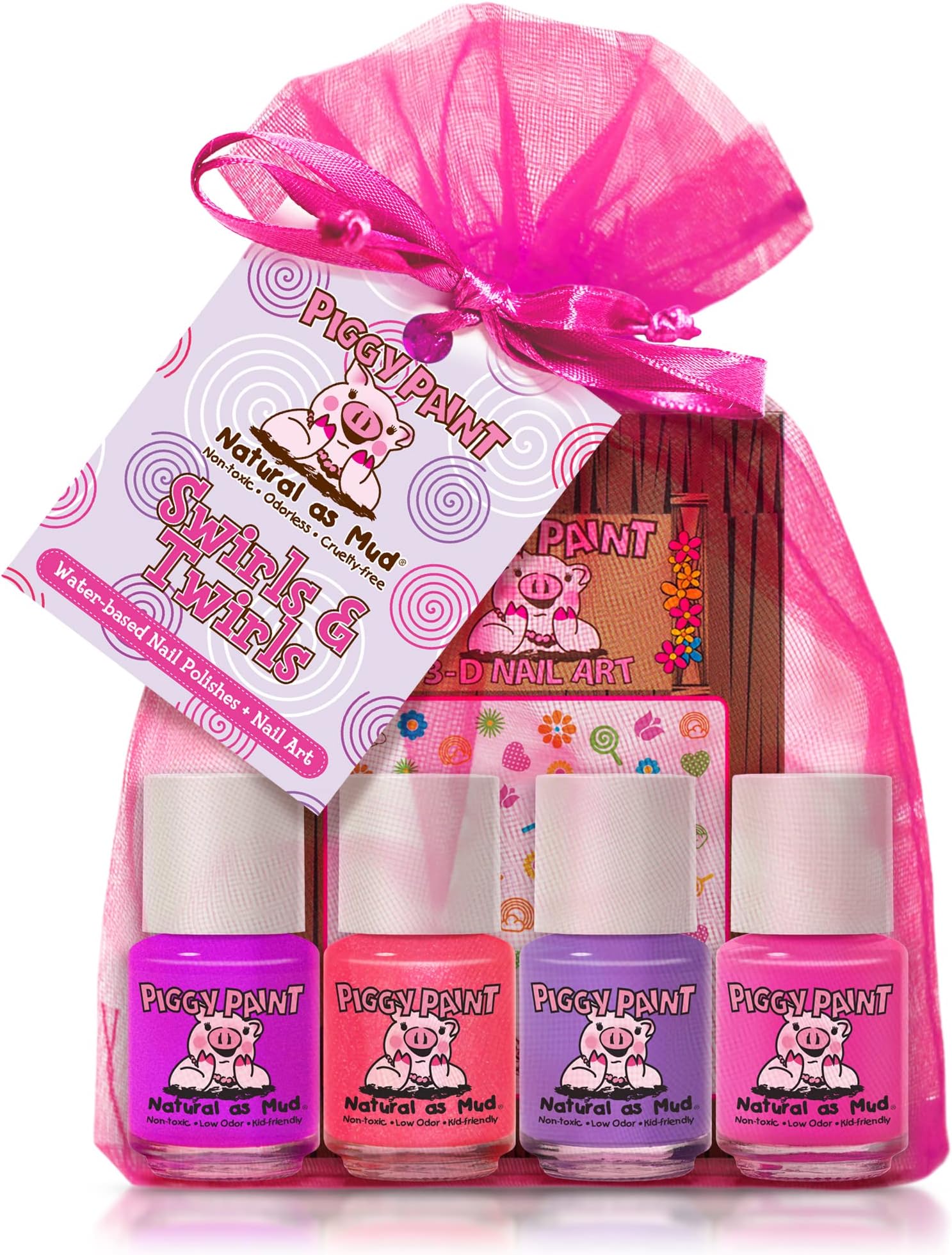 Piggy Paint Non-Toxic Girls Nail Polish Safe, Chemical Free, Swirls and Twirls Gift Set