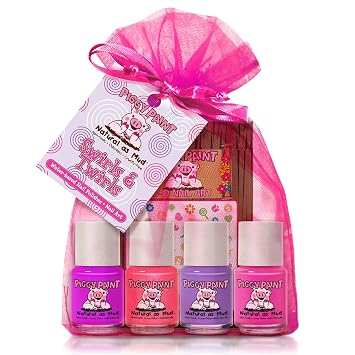 Piggy Paint Nail Polish - Swirls and Twirls (4 Color + Nail Art Set)