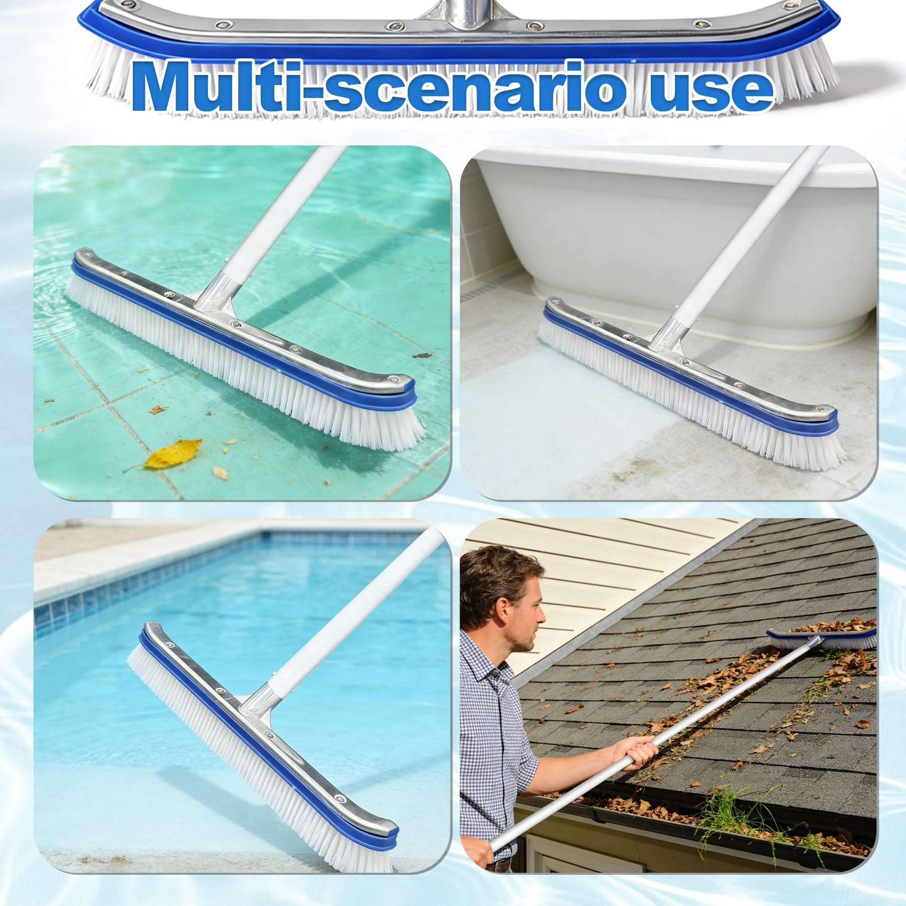TZEKING 43cm Spazzola per Piscina con Manico, Scopa per Piscina1.8 M Asta Regolabile,con Asta in Alluminio Regolabile e Retro in Alluminio Rinforzato