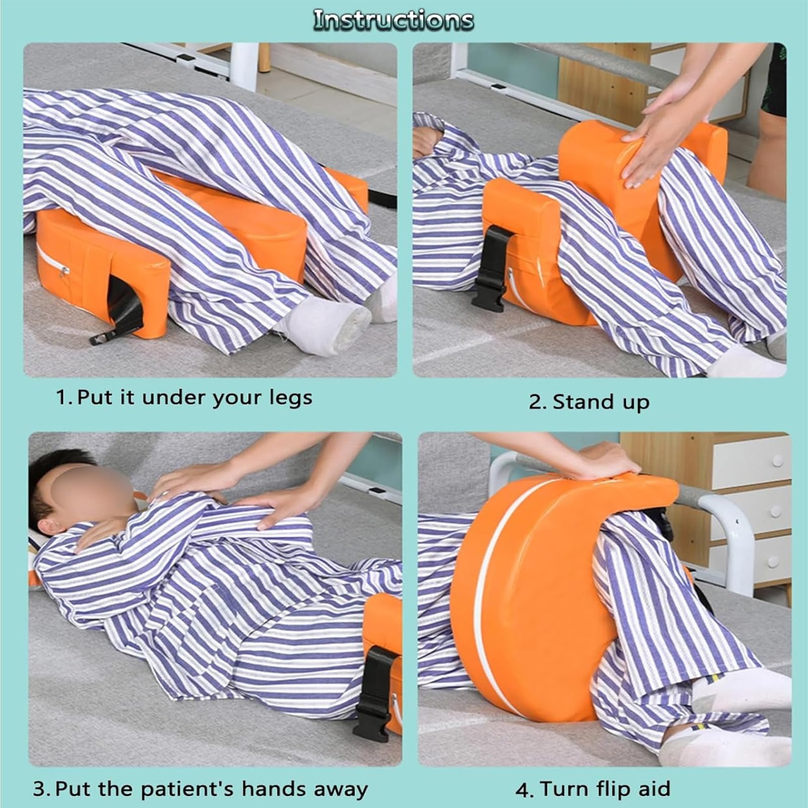 Cuscino A Rullo Facile Anti-Pressione Per Anziani, Cuscino A Forma Di U Per Dispositivo Di Rotazione Del Paziente, Dispositivo Di Ribaltamento in PU Impermeabile Per Paziente Paralizzato,Arancia