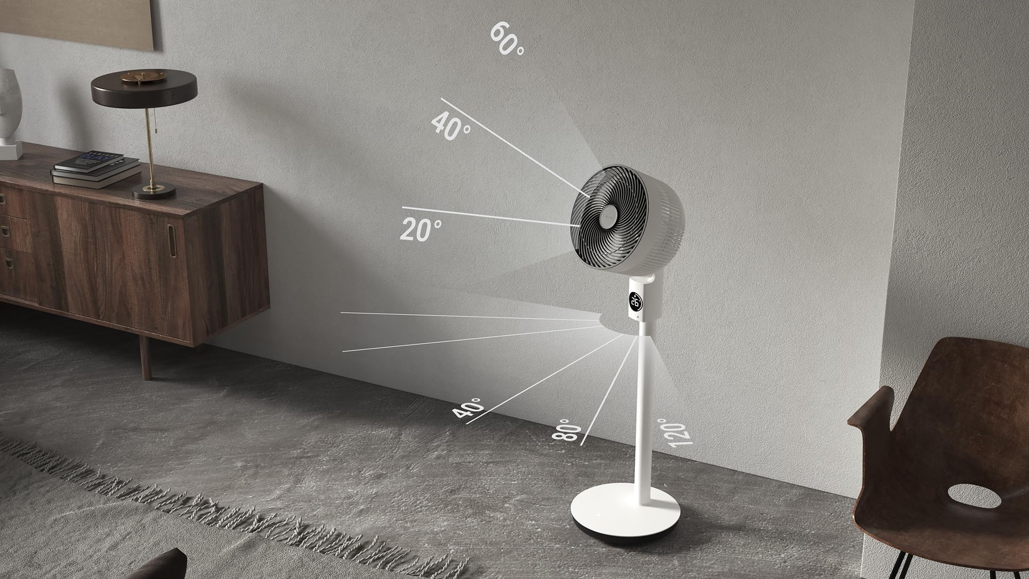 MeacoFan Sefte® - Ventilatore da terra regolabile in altezza con flusso d'aria potente, raffreddamento a telecomando ultra silenzioso, modalità notturna, timer di silenzio