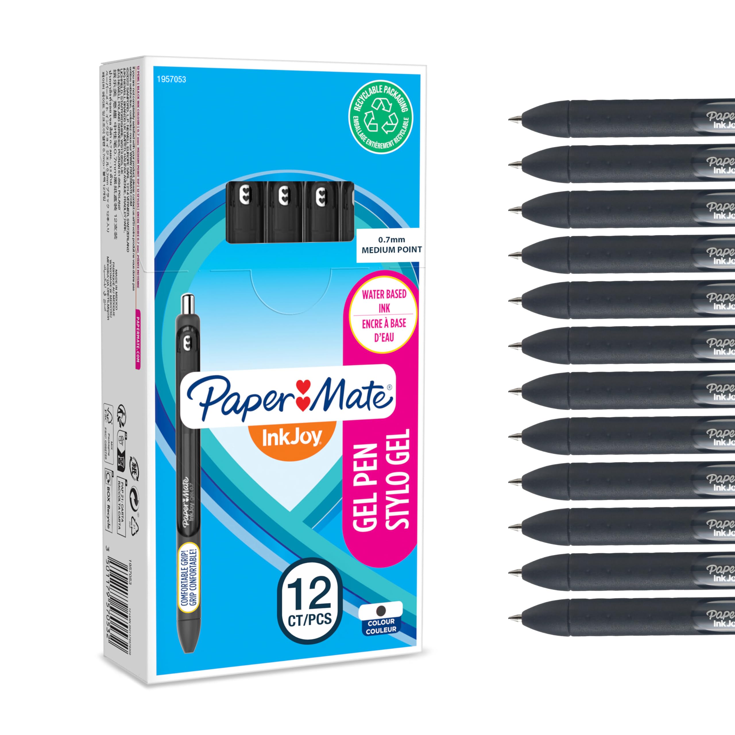 Paper Mate InkJoy Gel Pens | Medium Point (0.7mm) | Black Ink | 12 Count