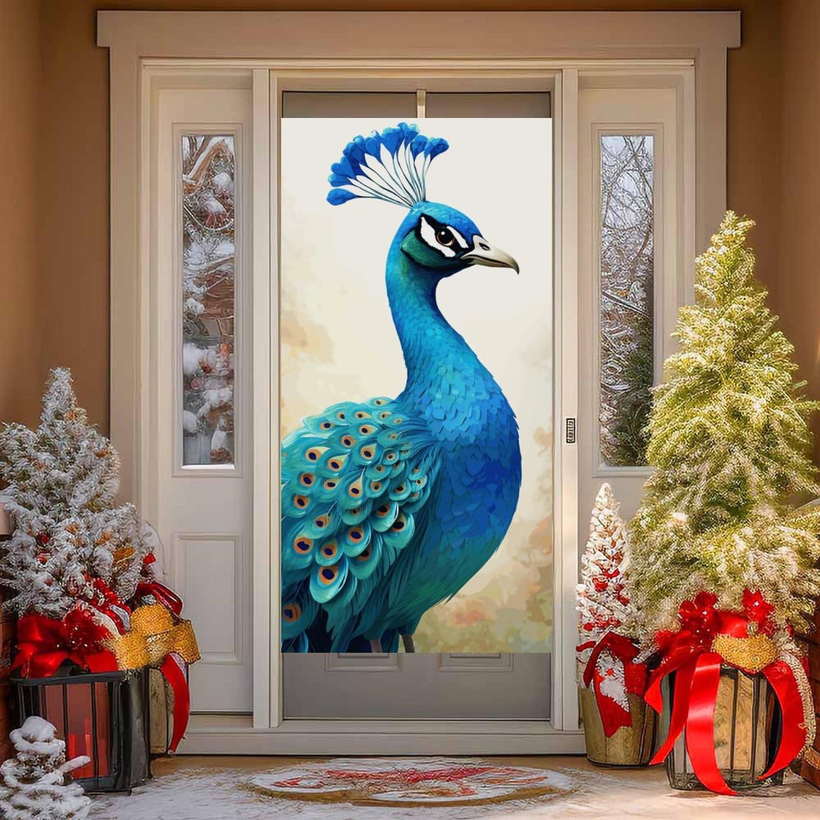 NONHAI Cartoon Blue Peacock Door Cover Decoration Welcome Door Banner Porch Sign Photo Background DoorCurtains for Doorway Privacy Window Curtain Porch Cover Indoor Outdoor Decor 70.9x35.4in