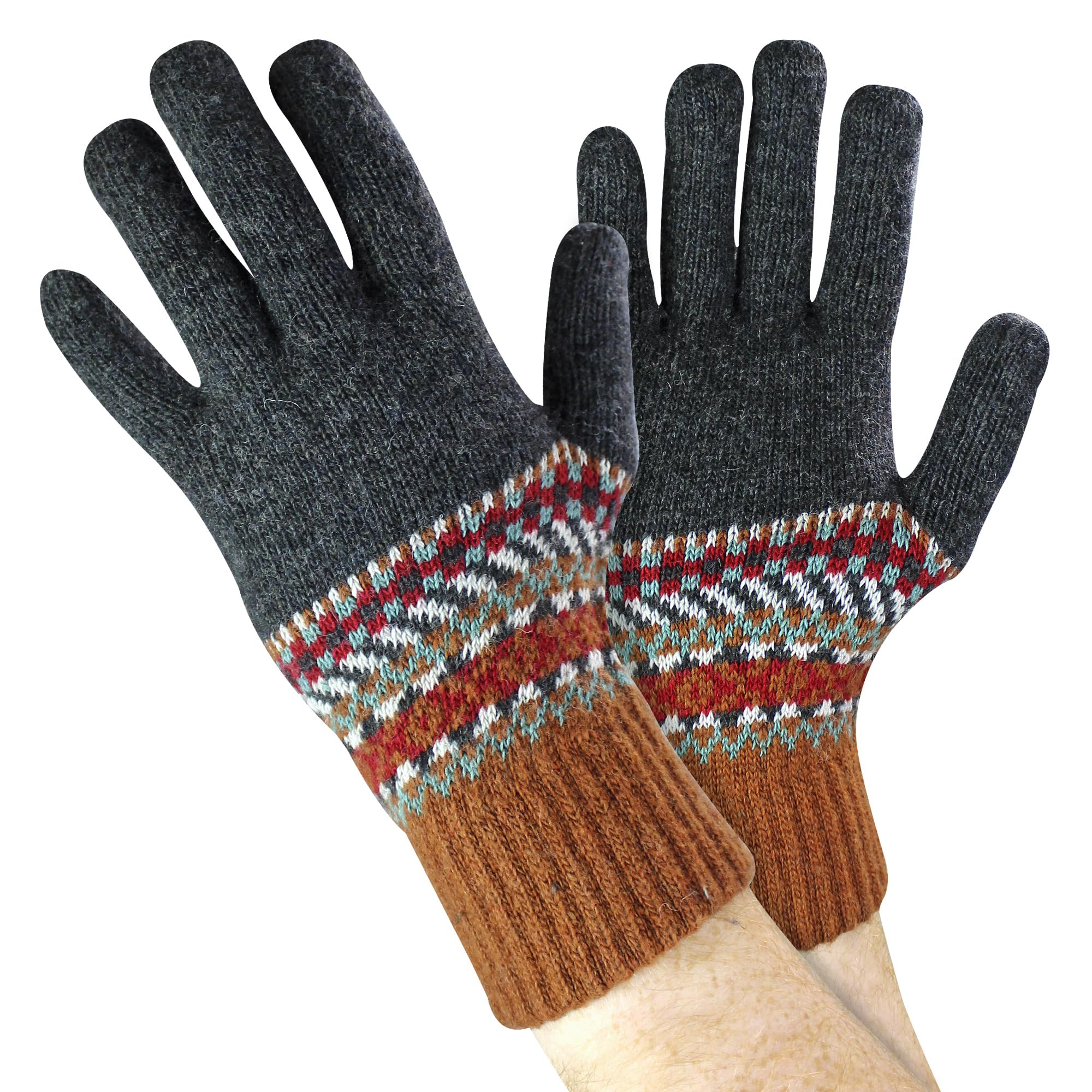 Sock Snob Men's Orange Wool Gloves Winter Cute Fairisle Gloves