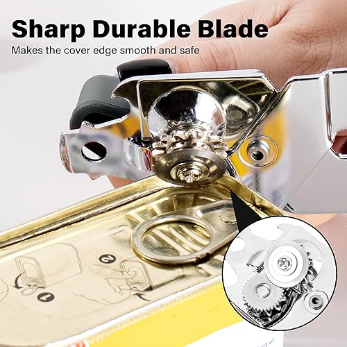 Miniatura 3 de TJ POP - Abrelatas manual, abrelatas de mano resistente, borde liso, perilla de fácil giro, con abrebotellas, utensilios de cocina, color gris