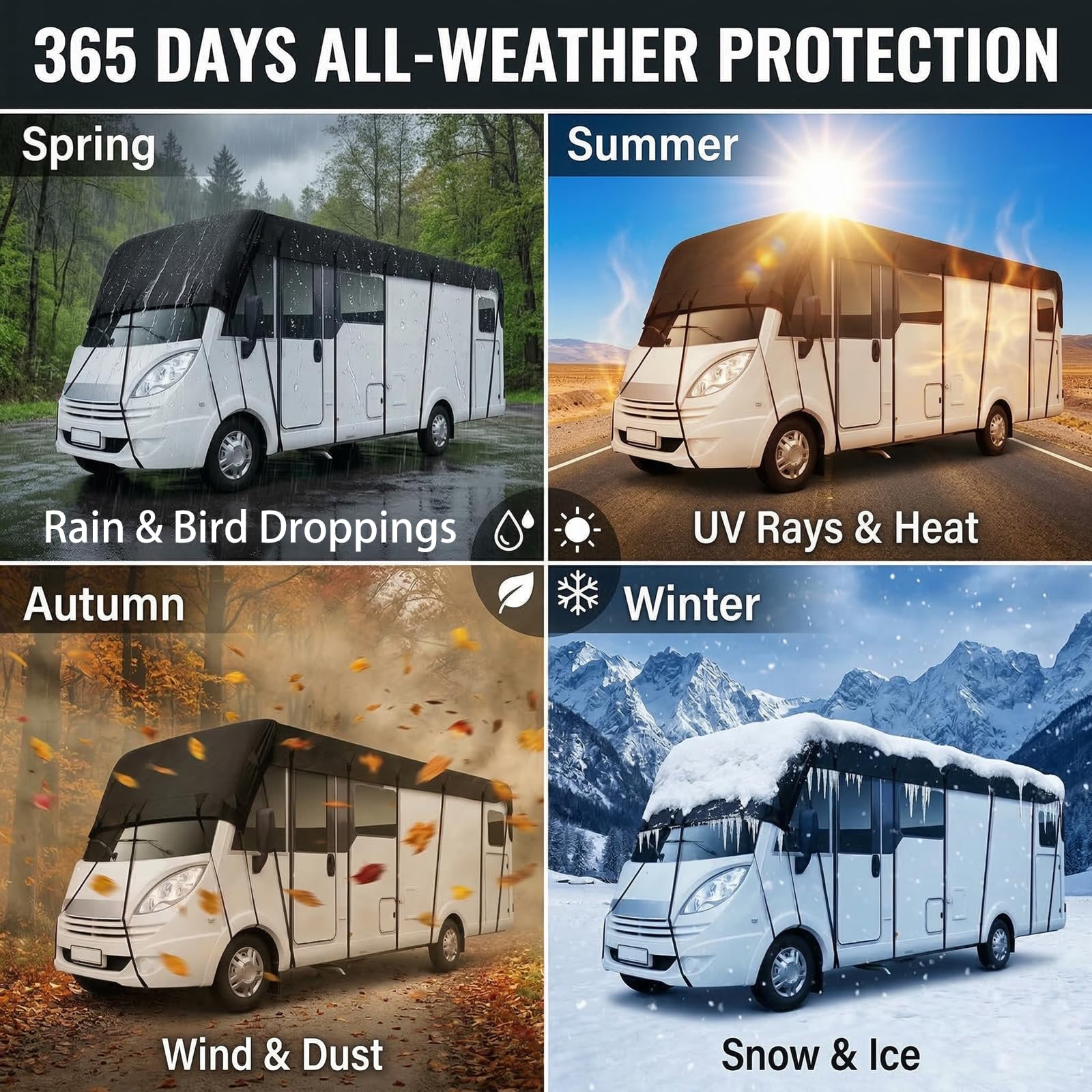 Telo Copertura Tetto Camper 420D Oxford, Telo Copricamper Impermeabile Anti-UV, Copertura Roulotte con Cinghie Antivento e Borsa,Grigio,24.6'Lx9.8' W(7.5x3m)