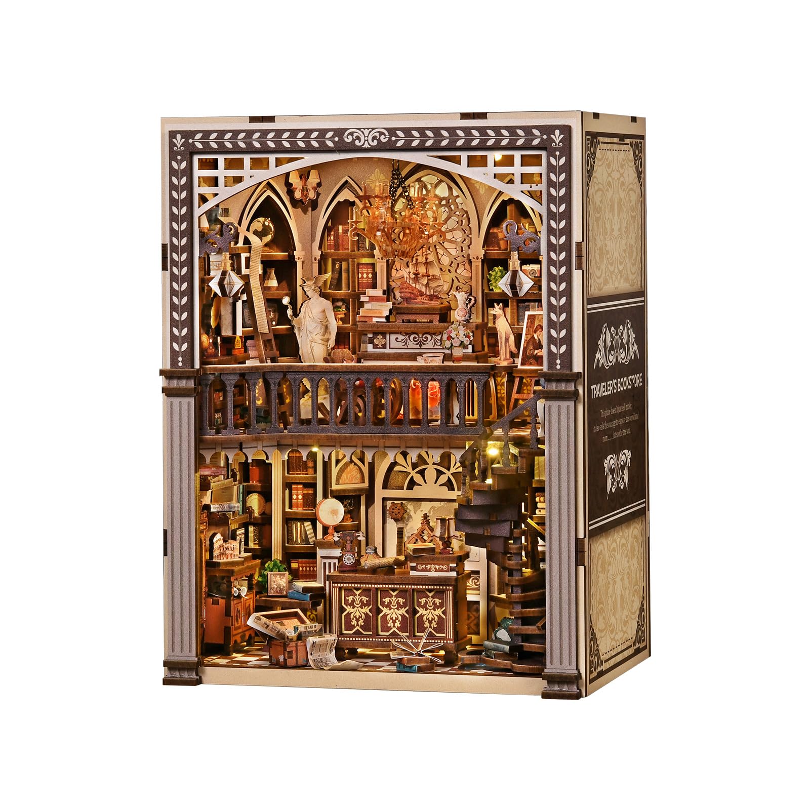 Book Nook DIY Miniature Wooden Puzzle with LED Lighting Nook Art