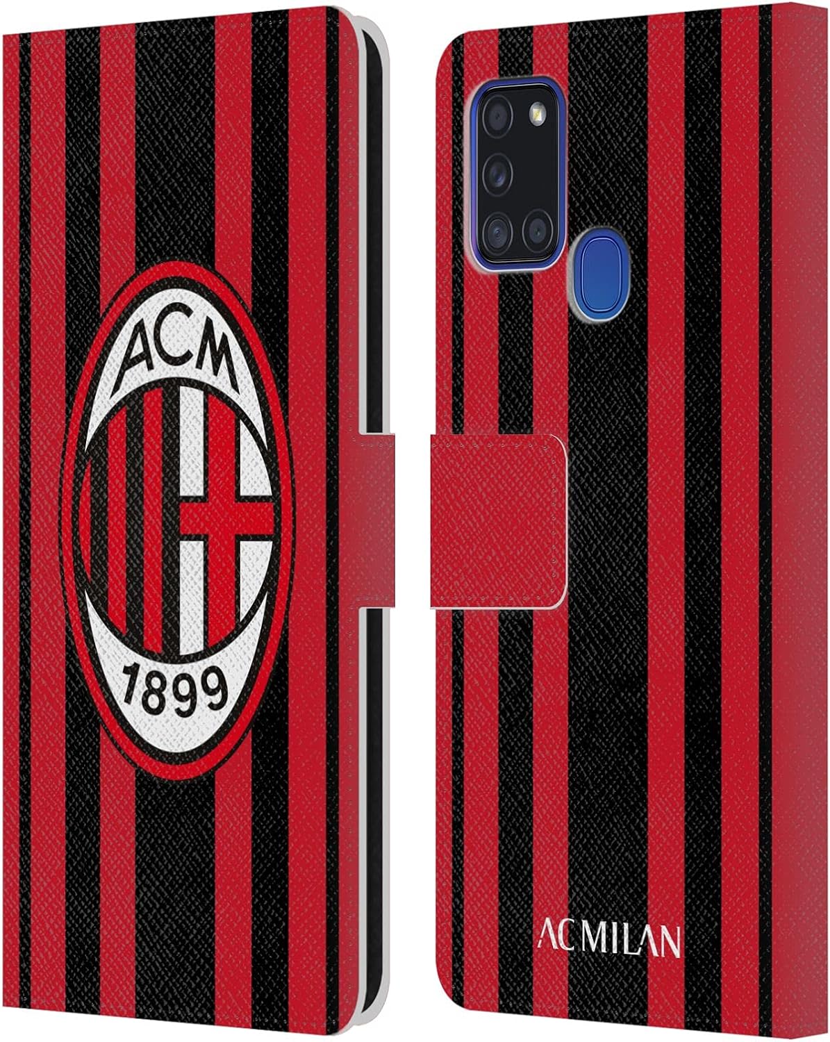 Head Case Designs Officially Licensed AC Milan Home 2021/22 Crest Kit Leather Wallet Case Compatible with Samsung Galaxy A21s (2020)