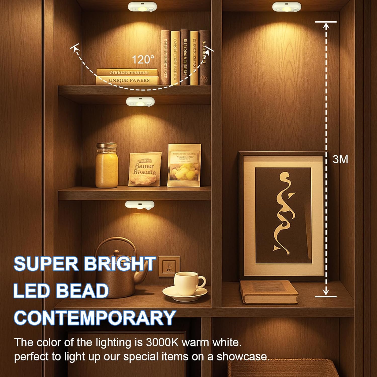 LED Motion Sensor Light Indoor, Magnetic Under Cabinet Lighting Warm White, Dimmable Rechargeable Puck Lights for Closet, Kitchen, Stairs(4 Pack)