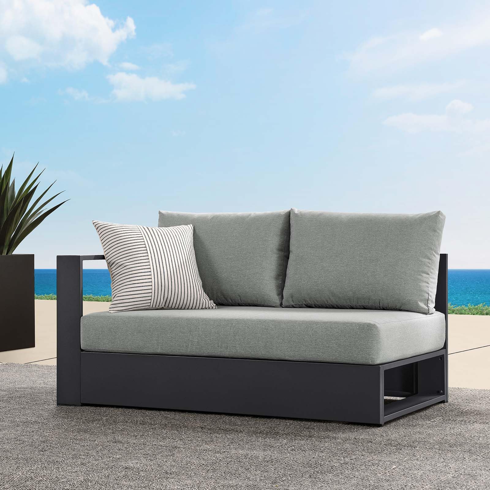 Modway Tahoe Aluminum Modular Left-Facing Outdoor Patio Loveseat Gray with Weather-Resistant Cushions, Couch for Garden Backyard, Poolside