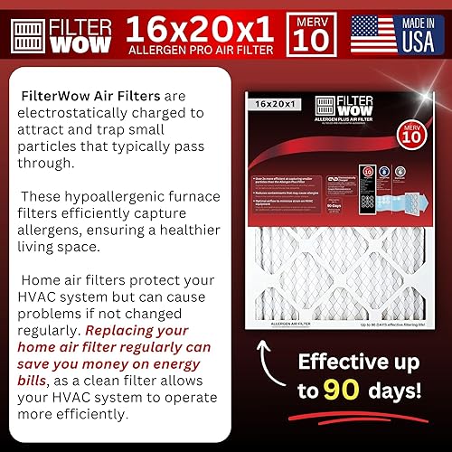 Miniatura 5 de Filtro de aire Allergen Pro plisado electrostático MERV 10 HVAC para horno (1 paquete, 16 x 20 x 1)
