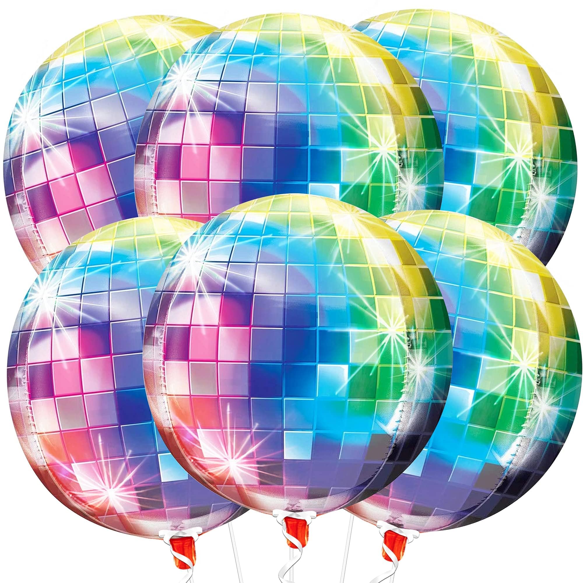 JoyzzzMirror Balloons, 6-Pack Mylar Disco Metallic Balloons, 22 Inch Self-Sealing Foil Balloons for Party Decorations, Large 4D Round Disco Ball Decorations for Birthday Retro Party (Colorful)