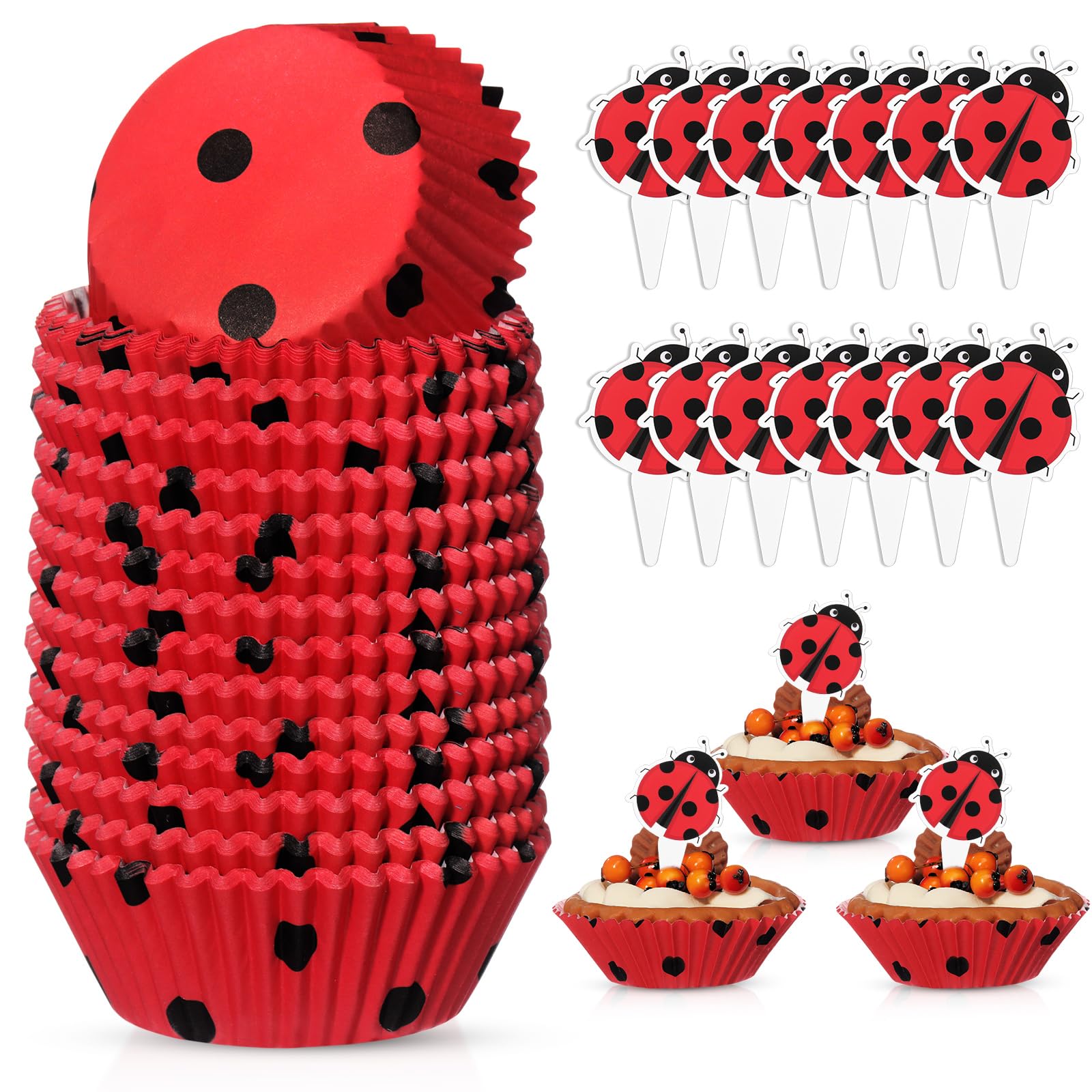 Vesici 200 Counts Cupcake Liners and 200 Counts Cupcake Toppers Round Baking Cups Greaseproof Muffin Liners for Christmas Holiday Birthday Theme Party