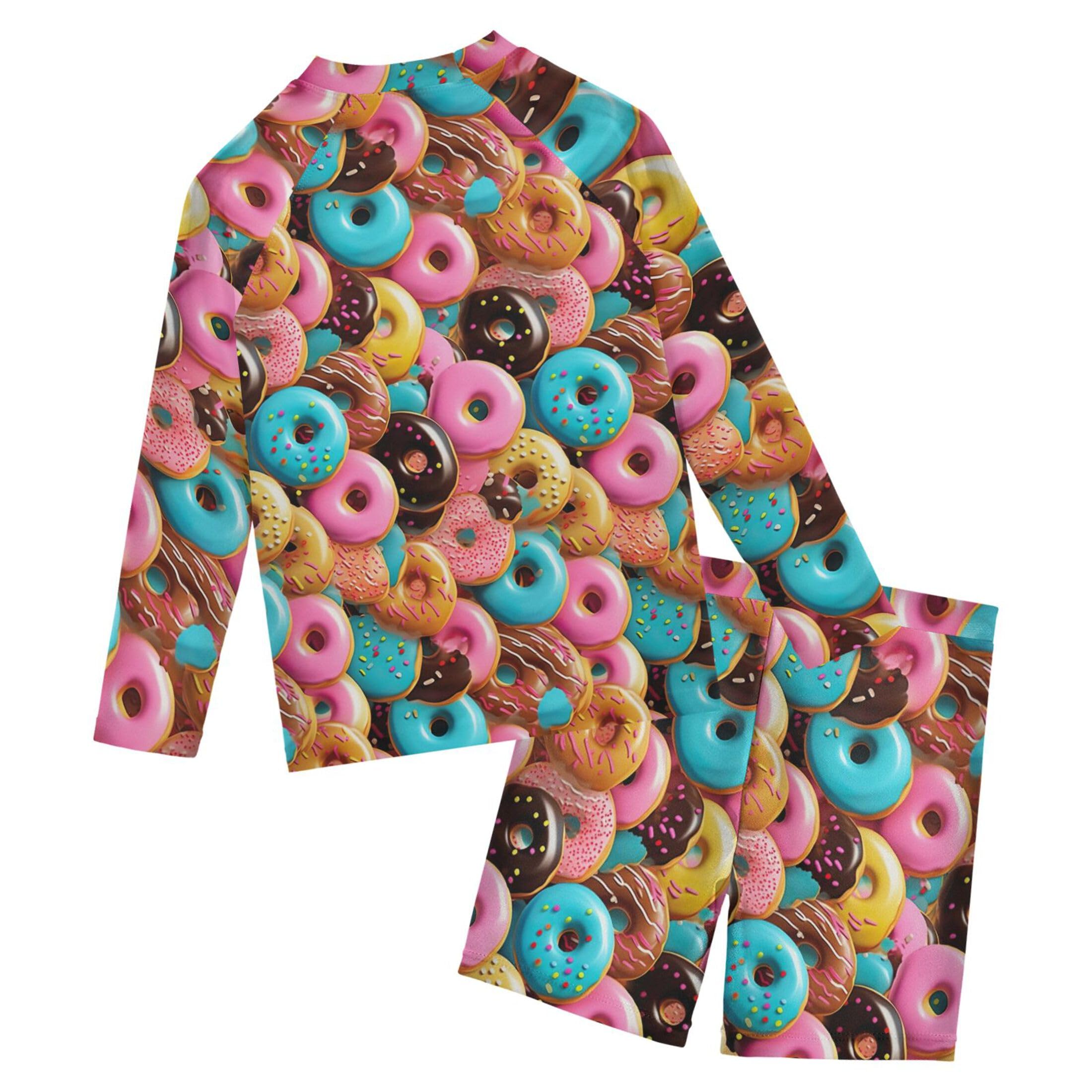 Donuts Desserts Baby Boys' Toddler Long Sleeved Rashguard Swim Bathing Suit Set B0402841
