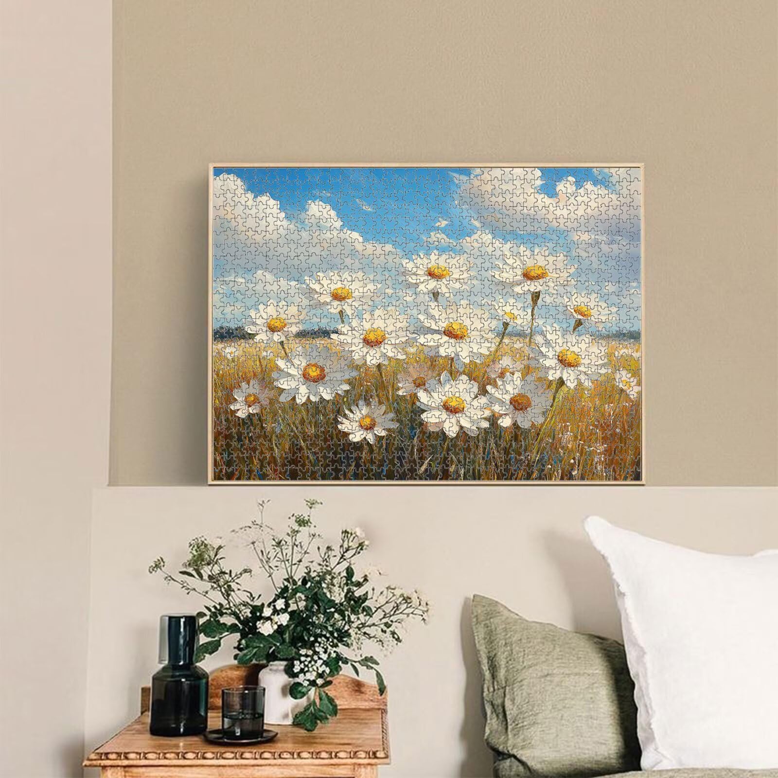 1000 elementów Puzzle dla dorosłych Stokrotka & Krajobraz Drewniane puzzle 1T#292 | Drewniane puzzle, precyzyjne cięcie, jasne atramenty, relaksujący wypoczynek, wystrój domu, prezent, 50x75cm