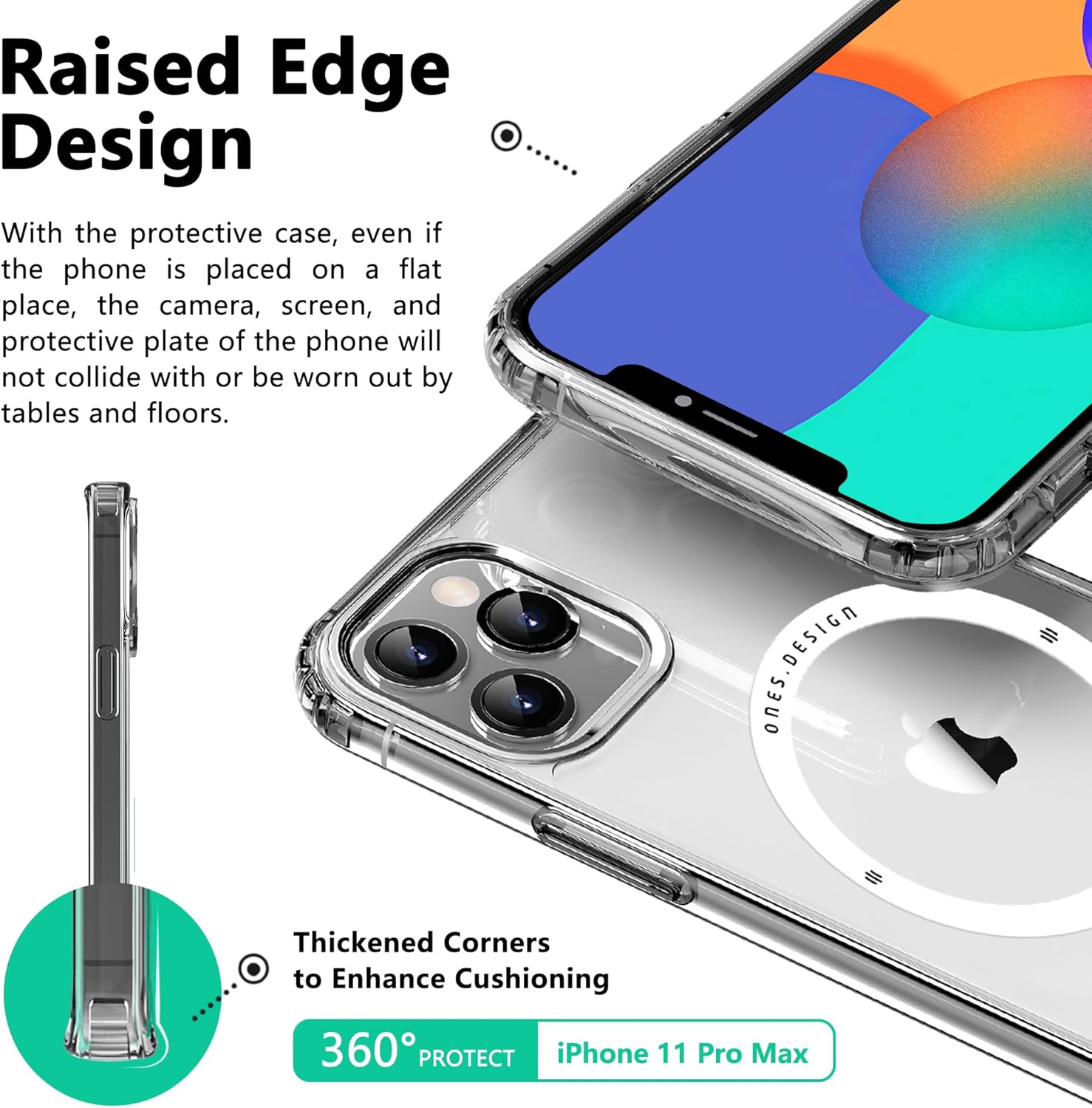 ONES for iPhone 11 Pro Max Case, Hybrid Magnetic Phone Case, Compatible with MagSafe, Military Grade Protection, Shockproof Airbag, Anti-Yellow Silicone Cover, Scratch-Resistant, Thin, Clear