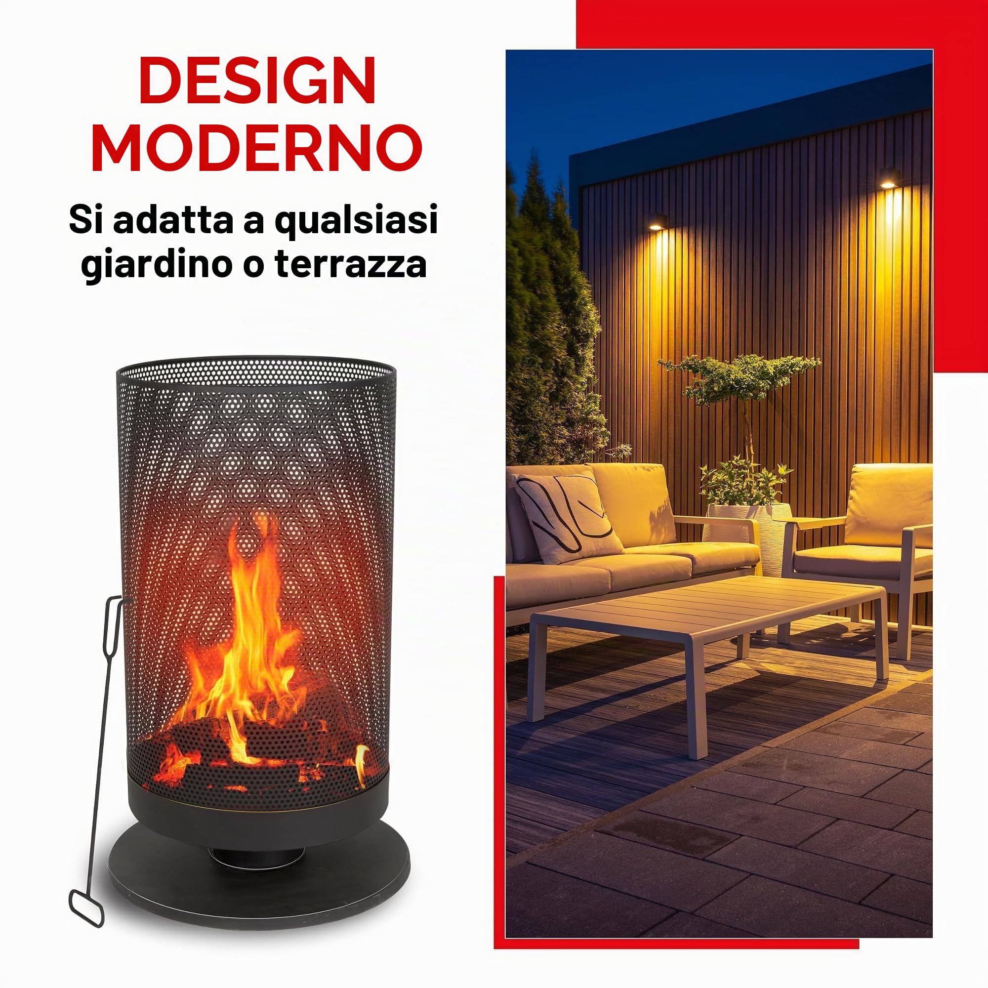BBQ Collection Braciere esterno – con parascintille – incluso gancio – aspetto elegante e lussuoso – Ø 44,5 x 72,5 cm – acciaio – nero