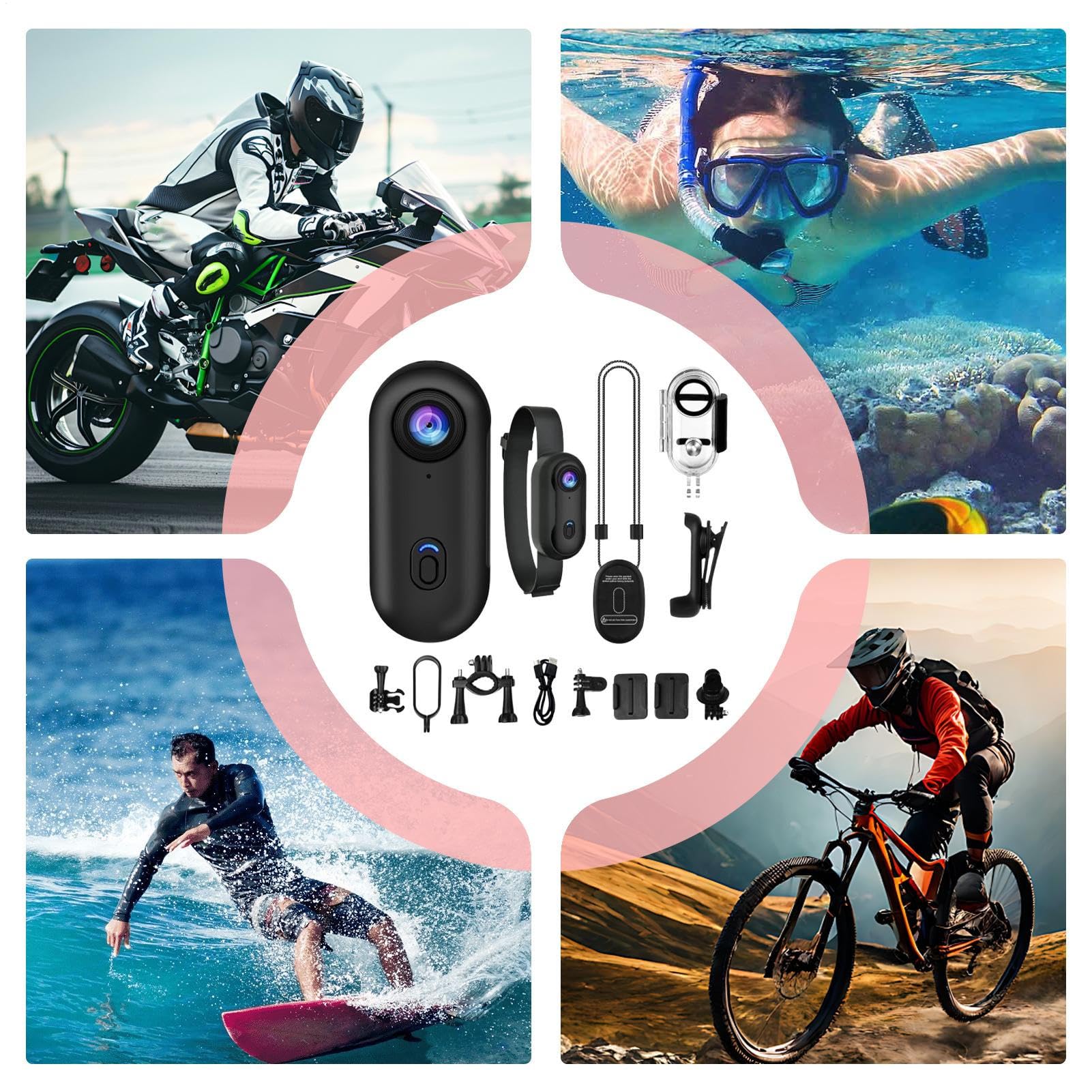 Caméra d'action Au Pouce, Cam Compact 1080p, Body Cam avec Clip Rotatif À 360° Et Clip Magnétique, Caméra pour Casque De Vélo, Étanche C-améra d'action Portable pour Cyclisme, Moto, Gym, Randonnée