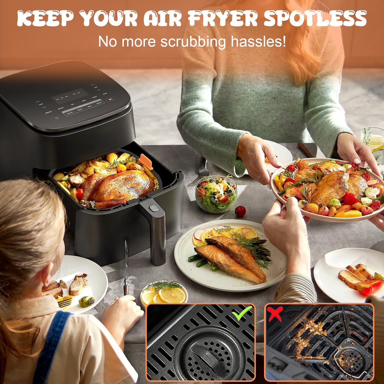 21cm Teglia per Friggitrice ad Aria [Set da 2] - Struttura in Acciaio Inox Indeformabile, Pieghevole e Lavabile in Lavastoviglie - Con Ninja/Philips/COSORI/Tefal/Russell Hobbs/Cecotec/Princess