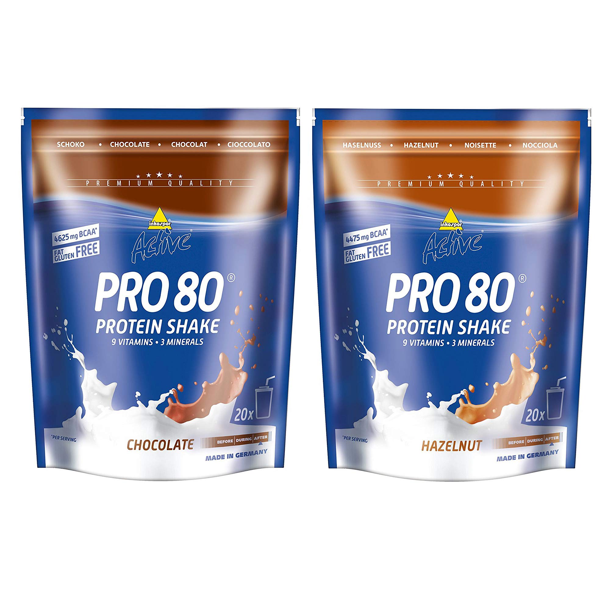 Inko Active Pro 80 Lot de 2 sachets de protéines (2 x 500 g = 1 kg) Noisette et chocolat