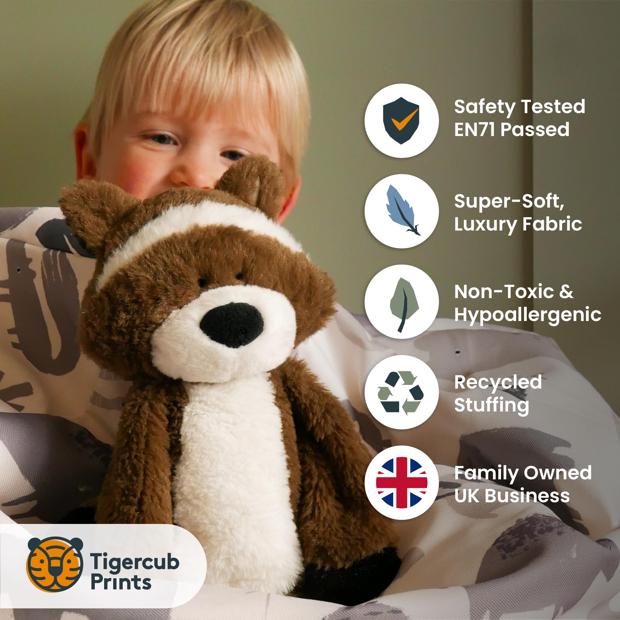 Tigercub Prints Ralphy the Raccoon - Soft Toy 25cm, Brown, Black, White - Image 4