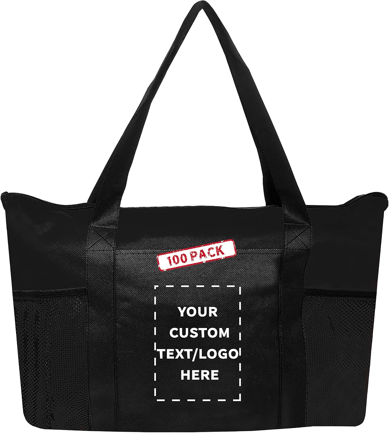 DISCOUNT PROMOS Personalized Southern Style Grocery Tote Bags Set of 10/50/100 Custom Bulk Pack, Reusable Grocery & Shopping Bags - Great for Travel, Carry on Bag, Business Promotions - Black