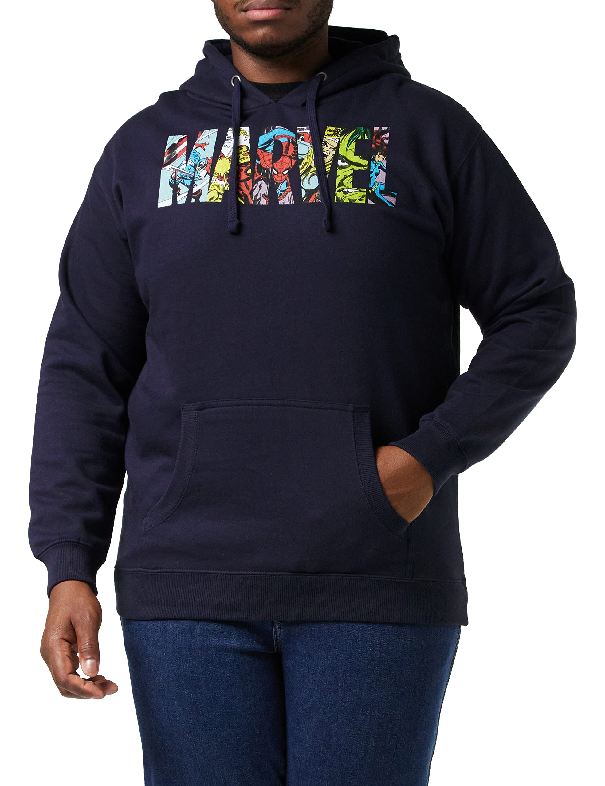 Marvel Men's Logo Characters Hoodie, Blue (Navy Navy), XXL UK