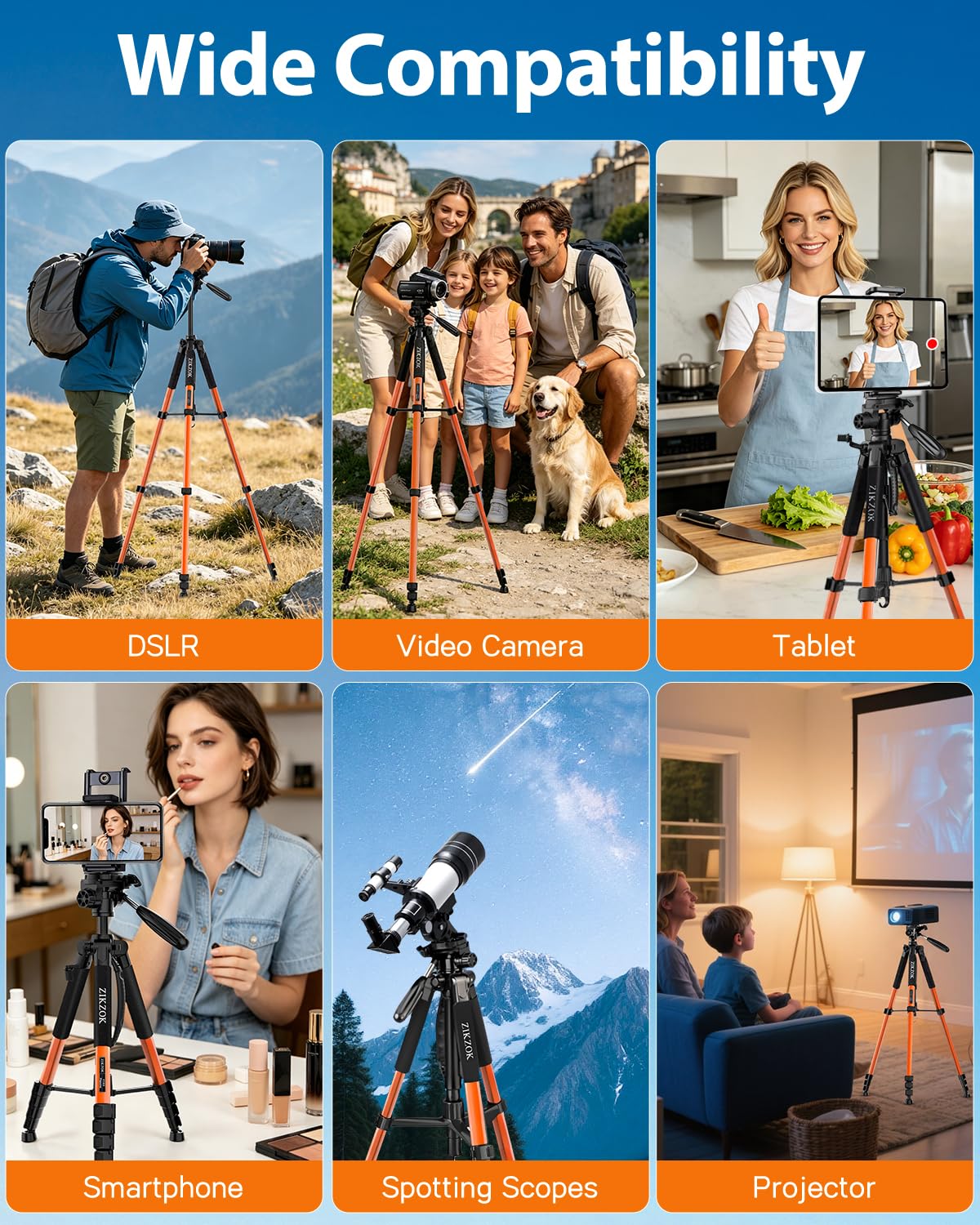 Trípode de cámara, 190,5 cm, para iPad iPhone, aluminio resistente, cabezal de rótula de 360°, compatible con DSLR Canon/Nikon/Sony, 6,8 k de carga, viajes, transmisión en vivo, grabación macro