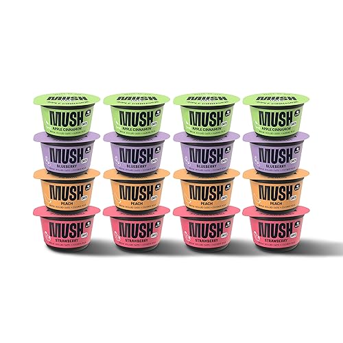 MUSH Fruity Overnight - Paquete variado de avena de 5 onzas, 16 unidades incluye 4 manzanas canelas, 4 arándanos, 4 melocotones y 4 fresas