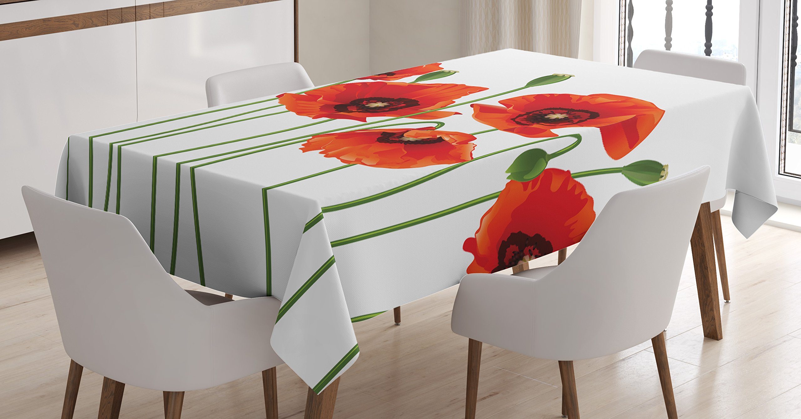 Ambesonne Floral Tablecloth, Poppies of Spring Season Pastoral Flowers Botany Bouquet Field Nature Theme Art, Rectangular Table Cover for Dining Room Kitchen Decor, 52