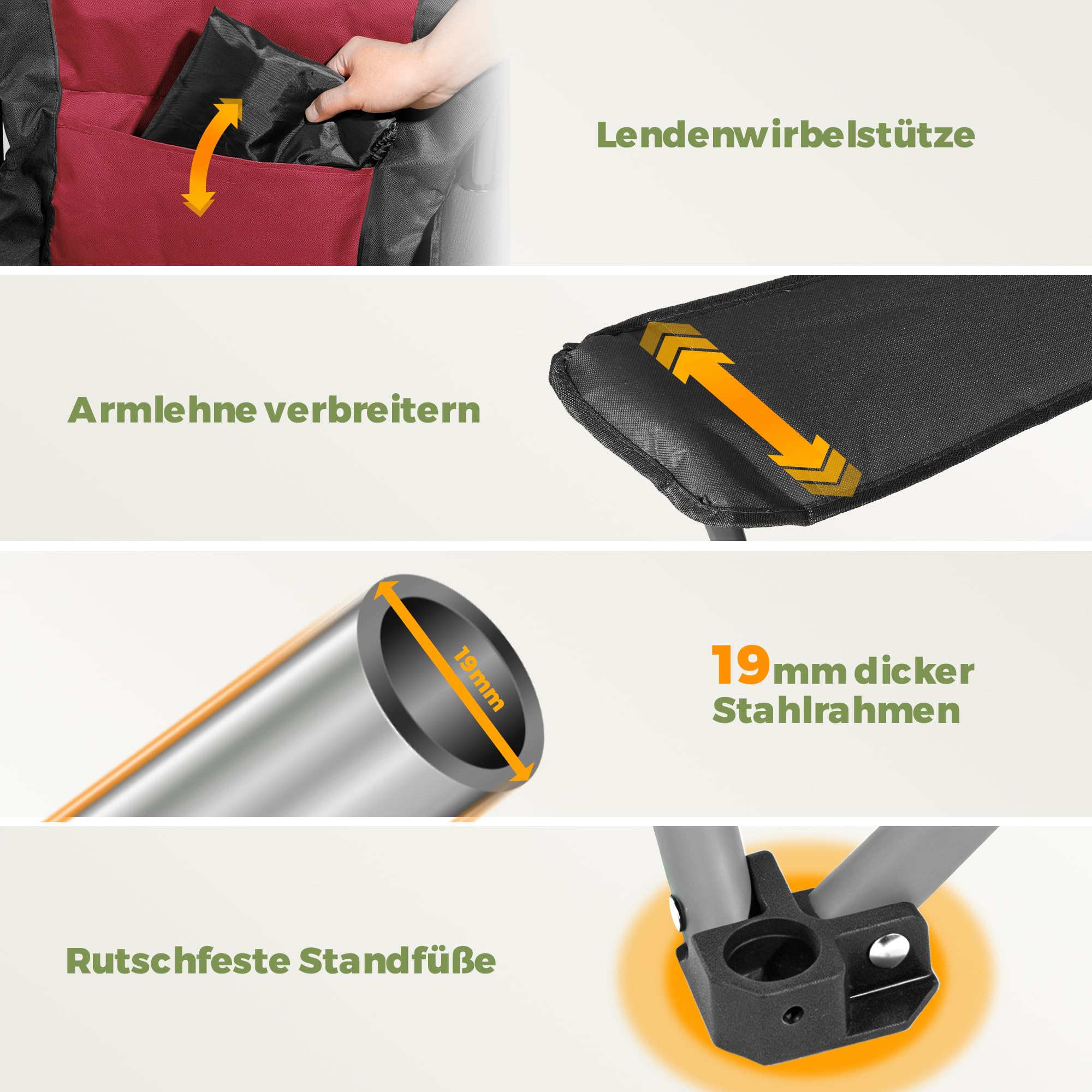 Homecall Krzesło kempingowe, składane, obciążenie 150 kg, krzesło kempingowe, z wysokim oparciem, 108 cm, z podparciem okolic lędźwiowych, wyściełane, składane krzesło kempingowe, krzesło wędkarskie,