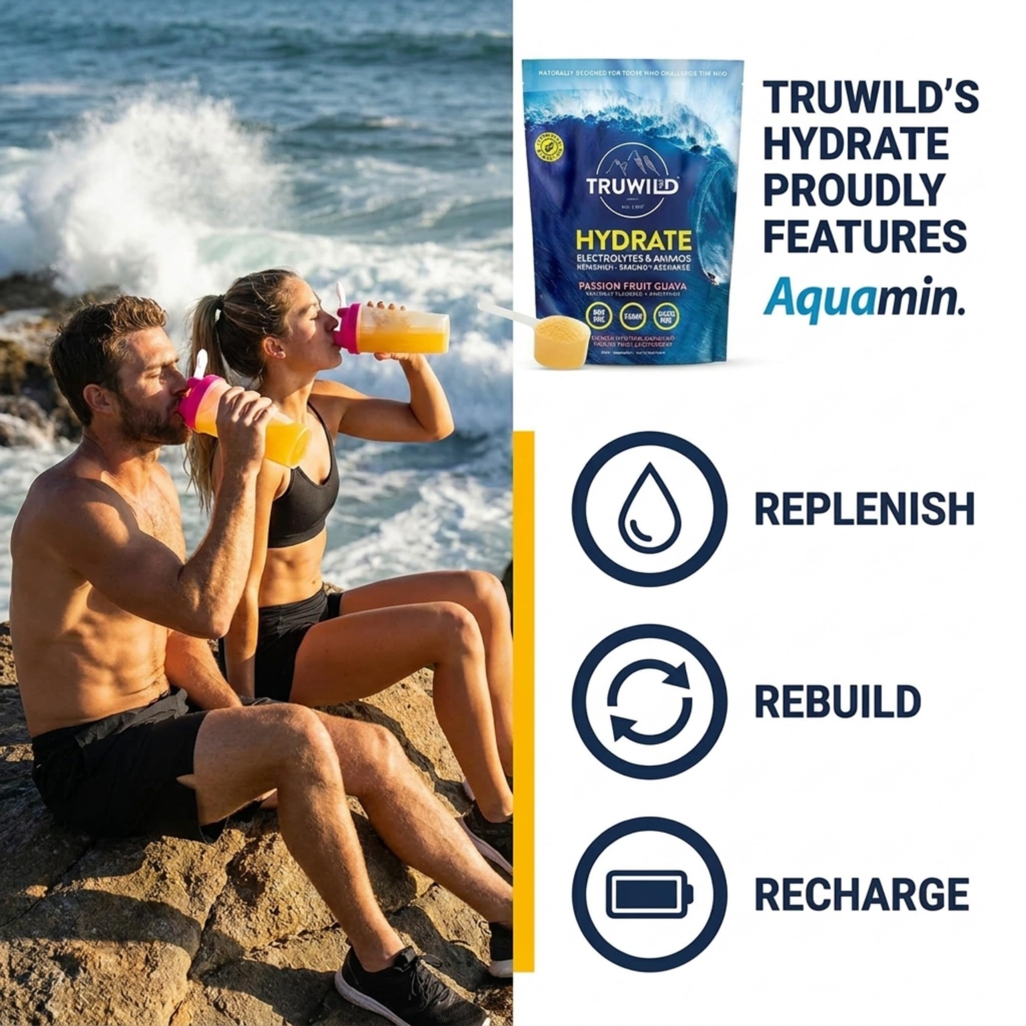 TruWild Natural Hydration Powder with Zero Sugar - Vegan Electrolytes + Amino Acids - Recovery Drink for Everyday Use – Post Workout Muscle Support Supplement w/Magnesium (Watermelon Lemonade) — Amazon image 2