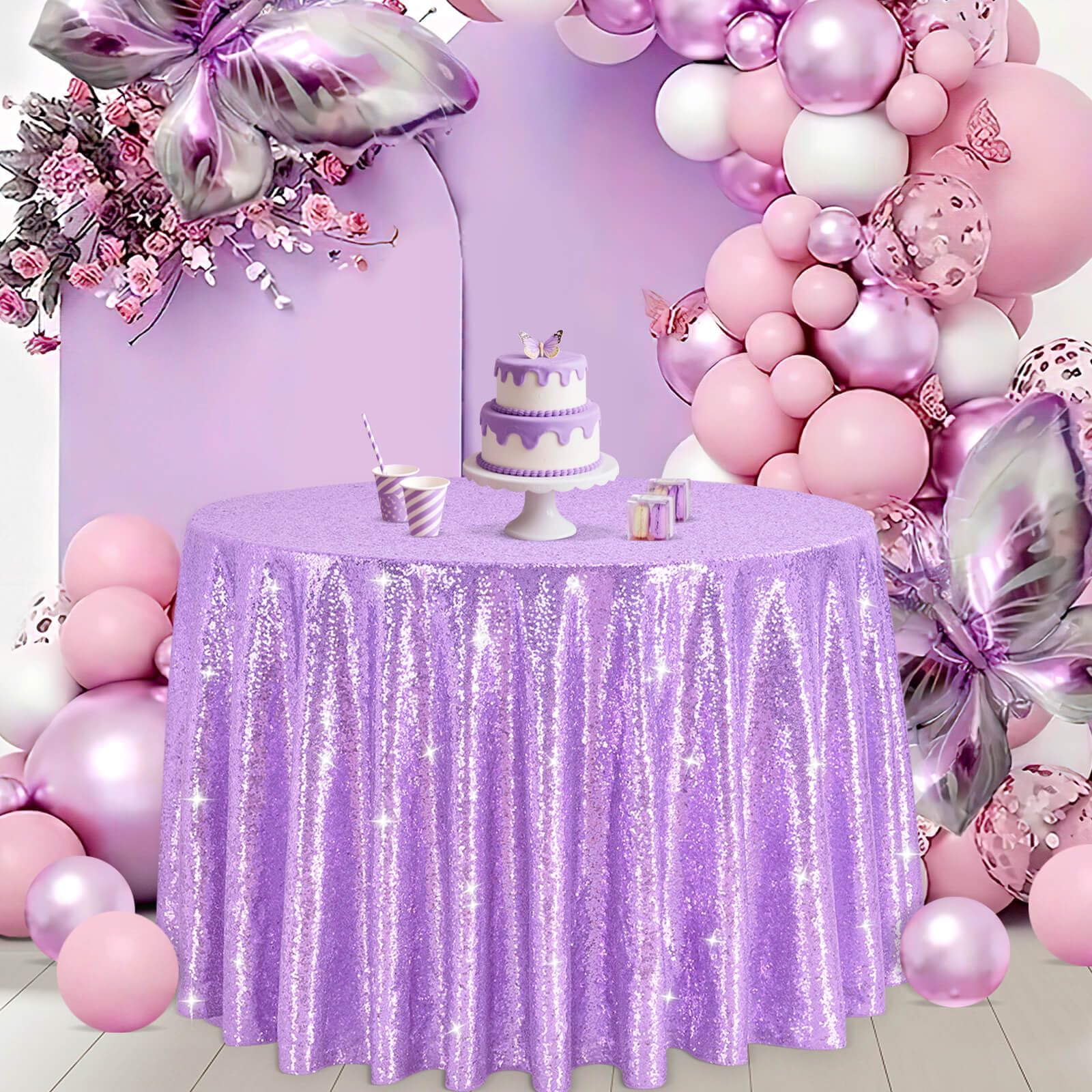 B-COOL Round Sequin Tablecloth Party Decor 120 Inch Table Cloth Lavender