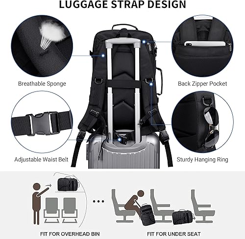 Miniatura 6 de WITZMAN Mochila de viaje de mano para hombre, grande, convertible de 45 litros, ajuste de 17 pulgadas, mochila 3 en 1, para aerolínea aprobada