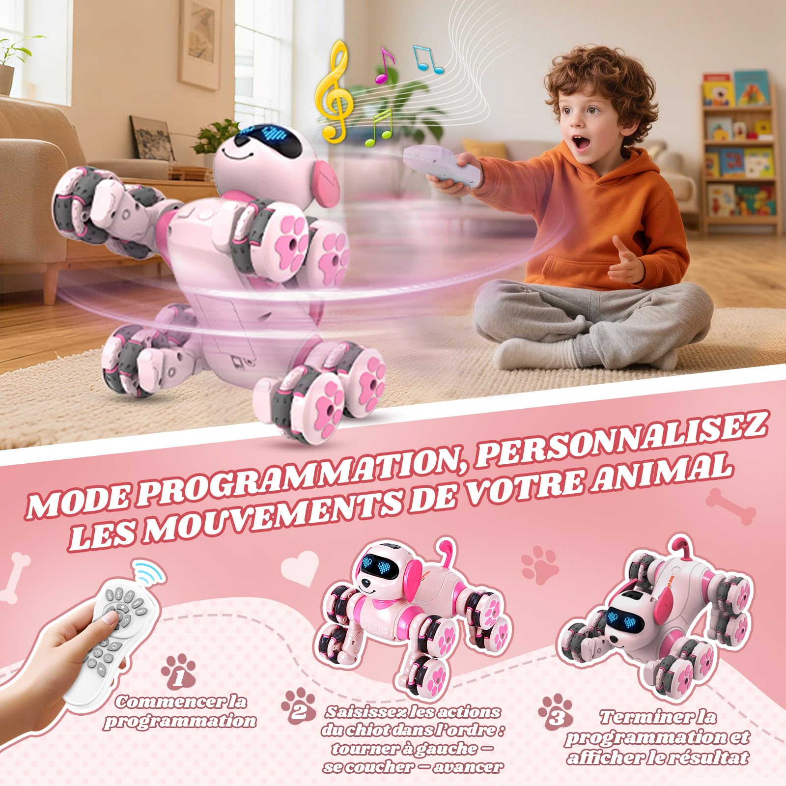 JONRRYIN Robot cane giocattolo radiocomandato, 8WD RC Stunt e controllo manuale, giocattolo interattivo programmabile, regalo per ragazzi e ragazze dai 6 anni in su
