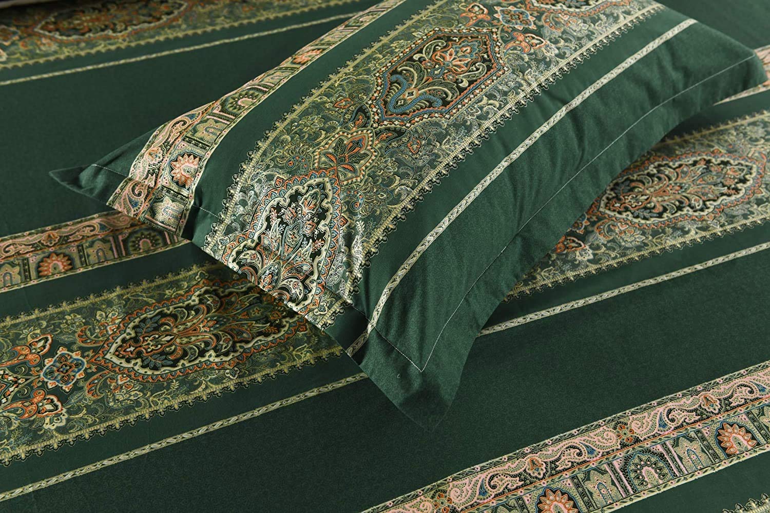 Lanqinglv Ropa de cama 200 x 220 cm, color verde oscuro, bohemio, indio, reversible, juego de ropa de cama doble, funda nórdica con cremallera y 2 fundas de almohada de 80 x 80 cm