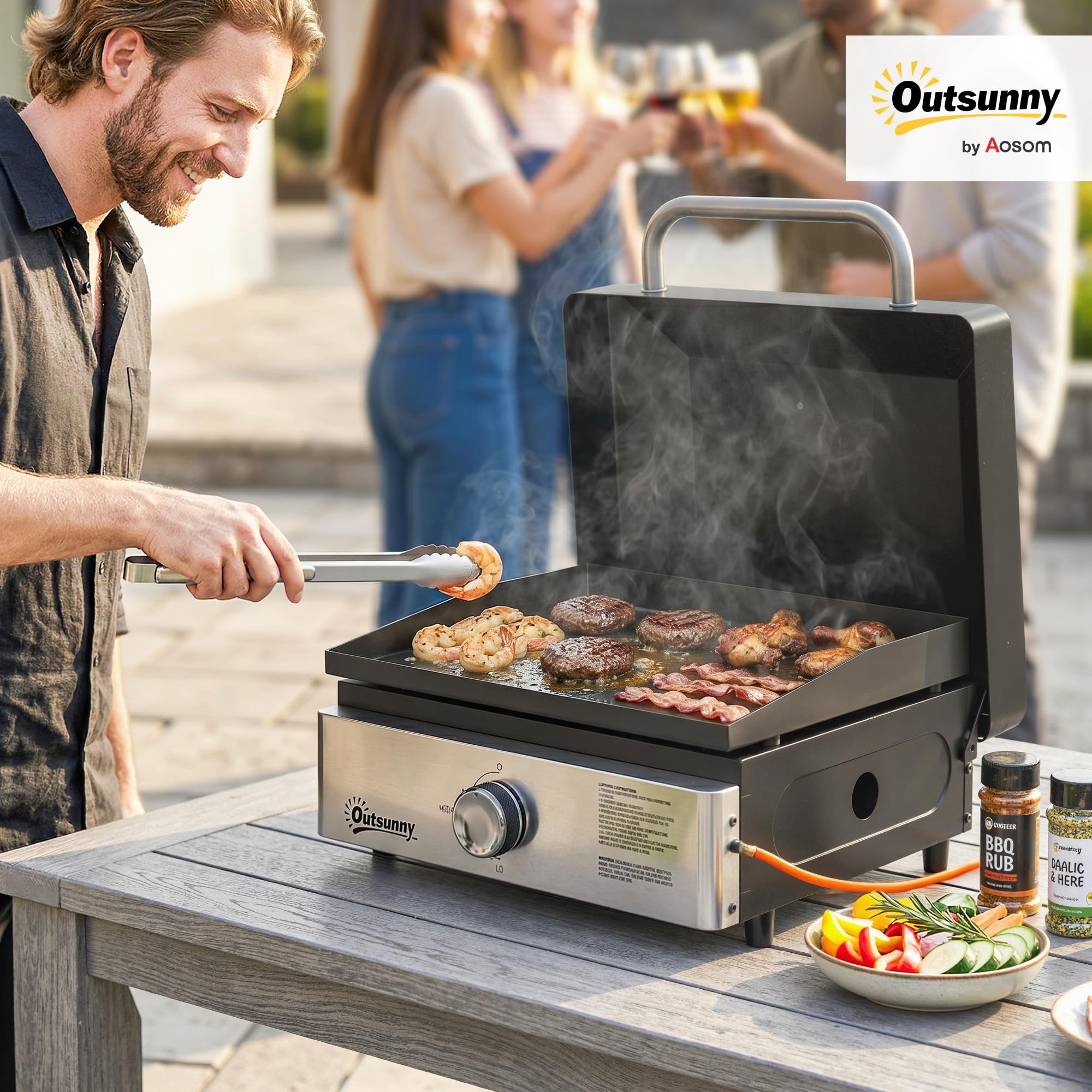 Outsunny Plancha à gaz portable de 3,5 kW - Barbecue à gaz de table avec réservoir de graisse - Pour camping, pique-nique, terrasse - Noir