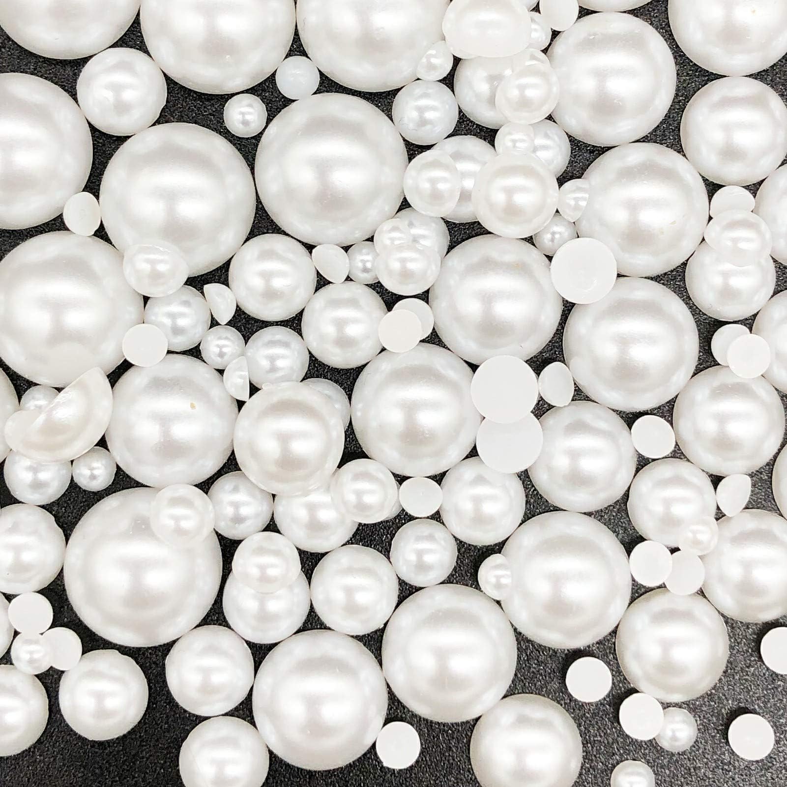 Dowarm 1000 Pieces Flatback Half Pearls, Flat Backed Round Half Pearls for Crafts Jewelry, Mixed Size 4MM 6MM 8MM 10MM 12MM 14MM (White)