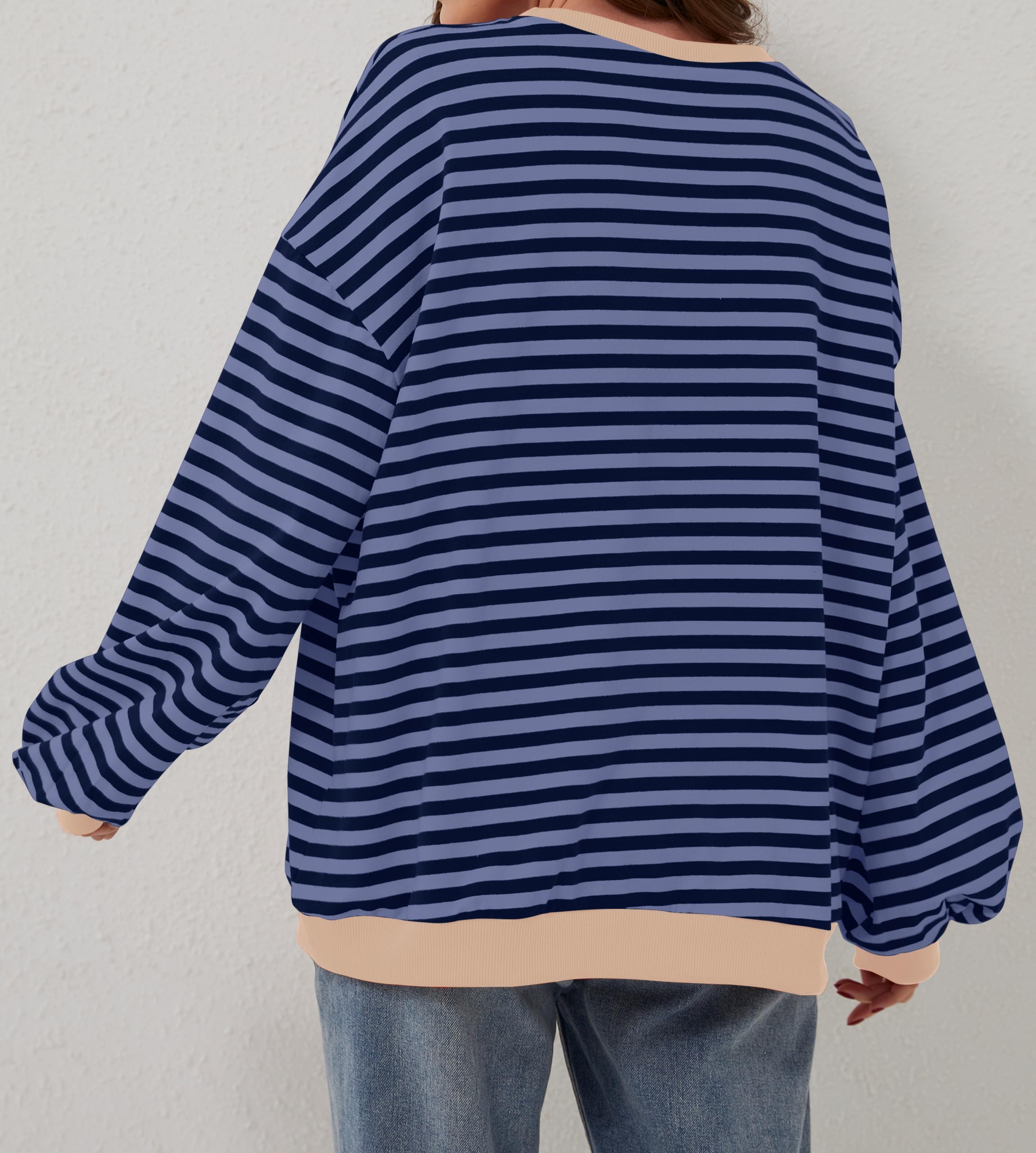 Chicrise Felpa Donna Oversize A Righe Maglia Maniche Lunghe Scollo Rotondo Pullover Autunno Casual